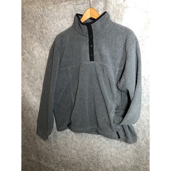L.L. Bean Jacket Men Large Gray 1/4 Snap Trail Fleece Hunt Fish Camp Hiking Pack - Picture 4 of 10